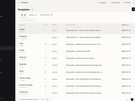 Templates list
