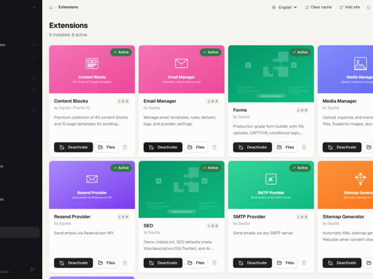 Extensions list