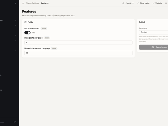 Theme settings — features