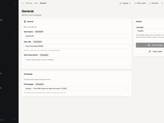 Site settings — general