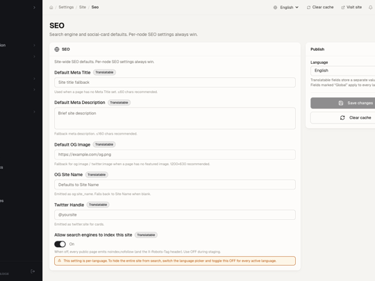 Site settings — SEO