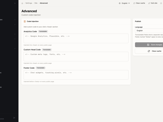 Site settings — advanced