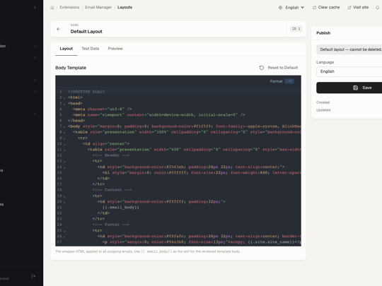 Email layout editor