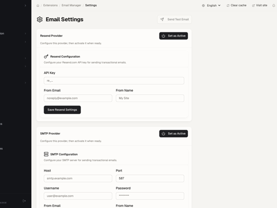 Email sender settings